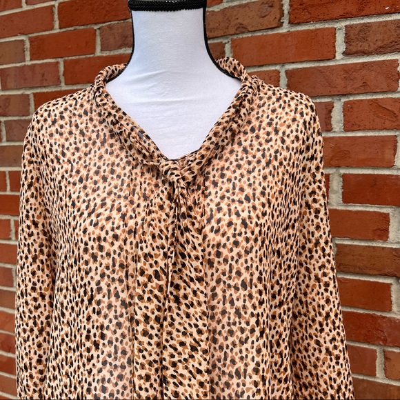 Robert Louis Semi Sheer Leopard Print Tie Neck Long Sleeve Blouse Womens XL - Picture 3 of 9